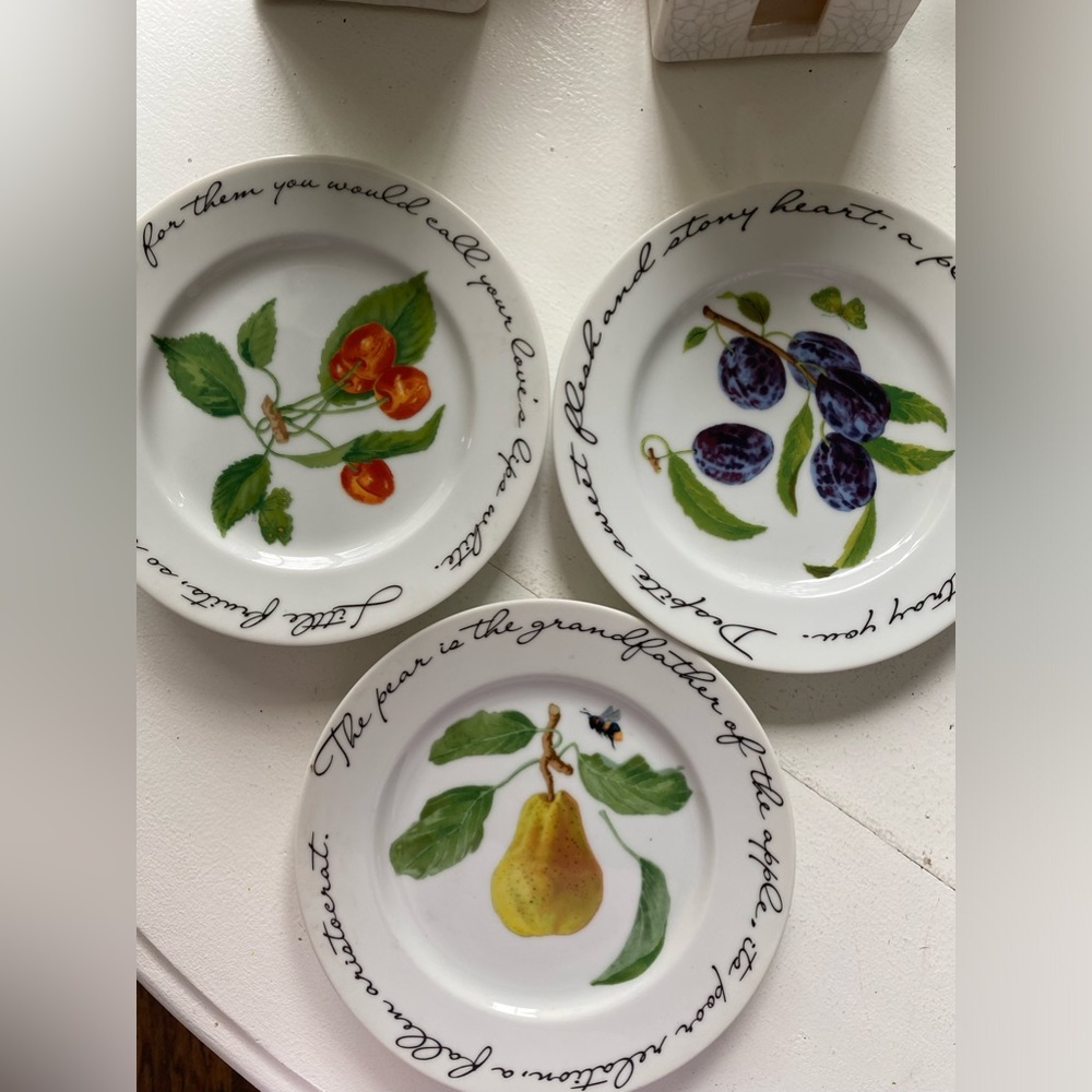 Williams Sonoma Fruit Accent Plates - Cherry, Plum, Pear